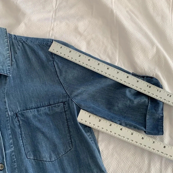 Calvin Klein Chambray Shirt Dress 100% Cotton Button Up Blue Quarter Sleeve Med - Picture 13 of 14